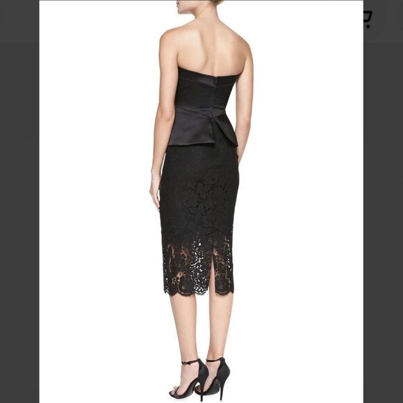 CUSHNIE ET OCHS Strapless Black Duchess Satin Lace Midi Dress Size 6 - Picture 5 of 15